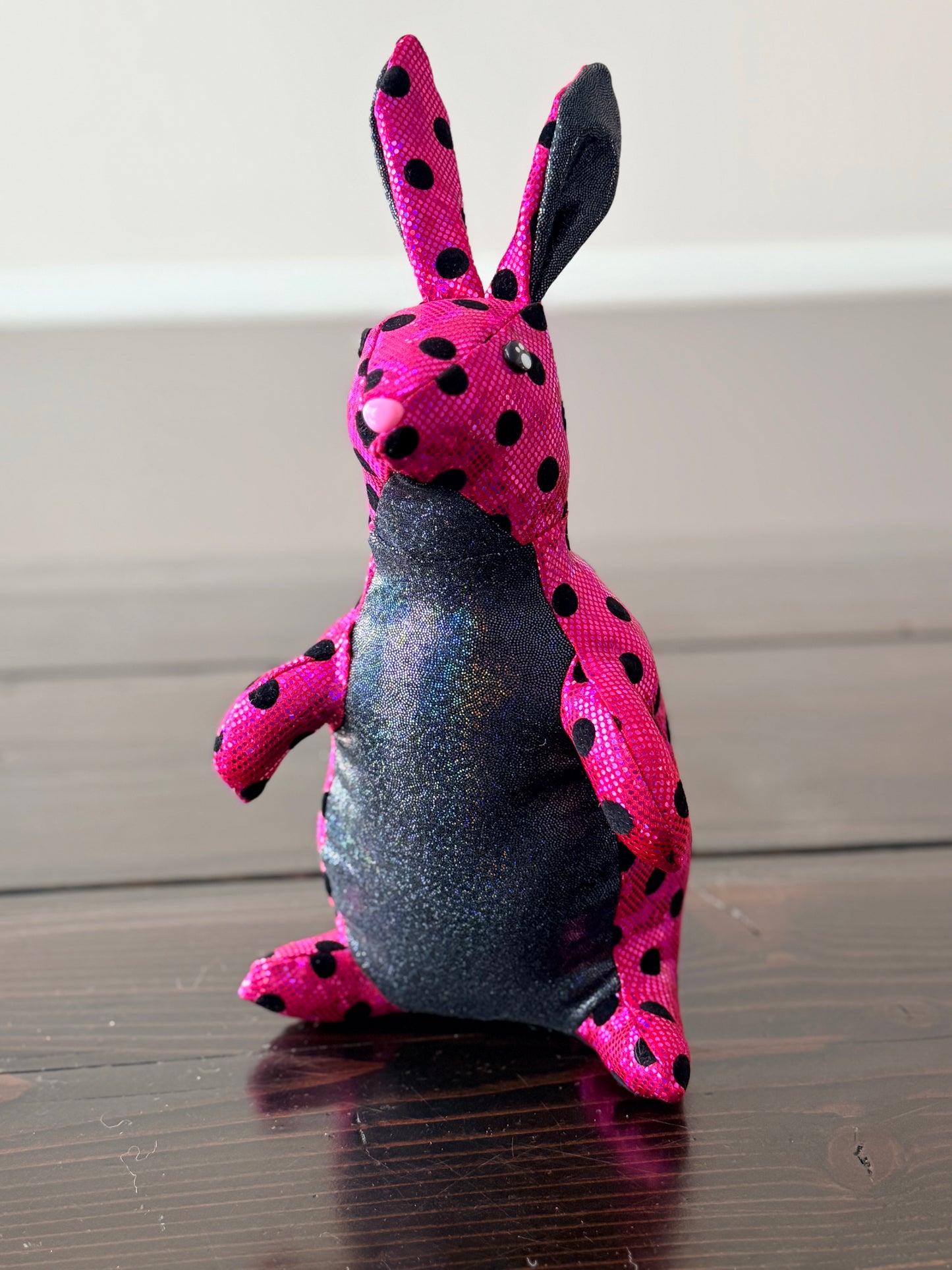 DIY Bunny 14" Rabbit Plush Complete Sewing Kit - Pink Sparkle Polka Dot - Intermediate Pattern + Supply Set