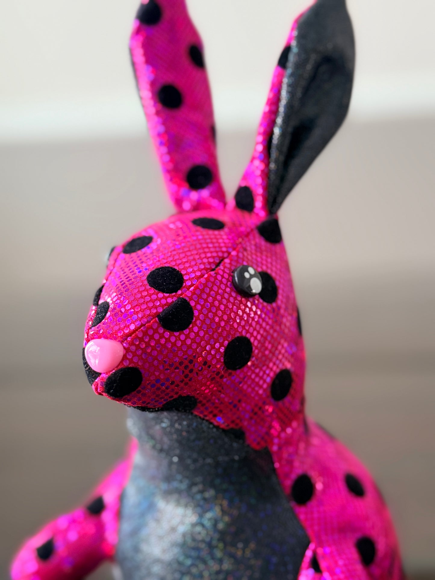 DIY Bunny 14" Rabbit Plush Complete Sewing Kit - Pink Sparkle Polka Dot - Intermediate Pattern + Supply Set