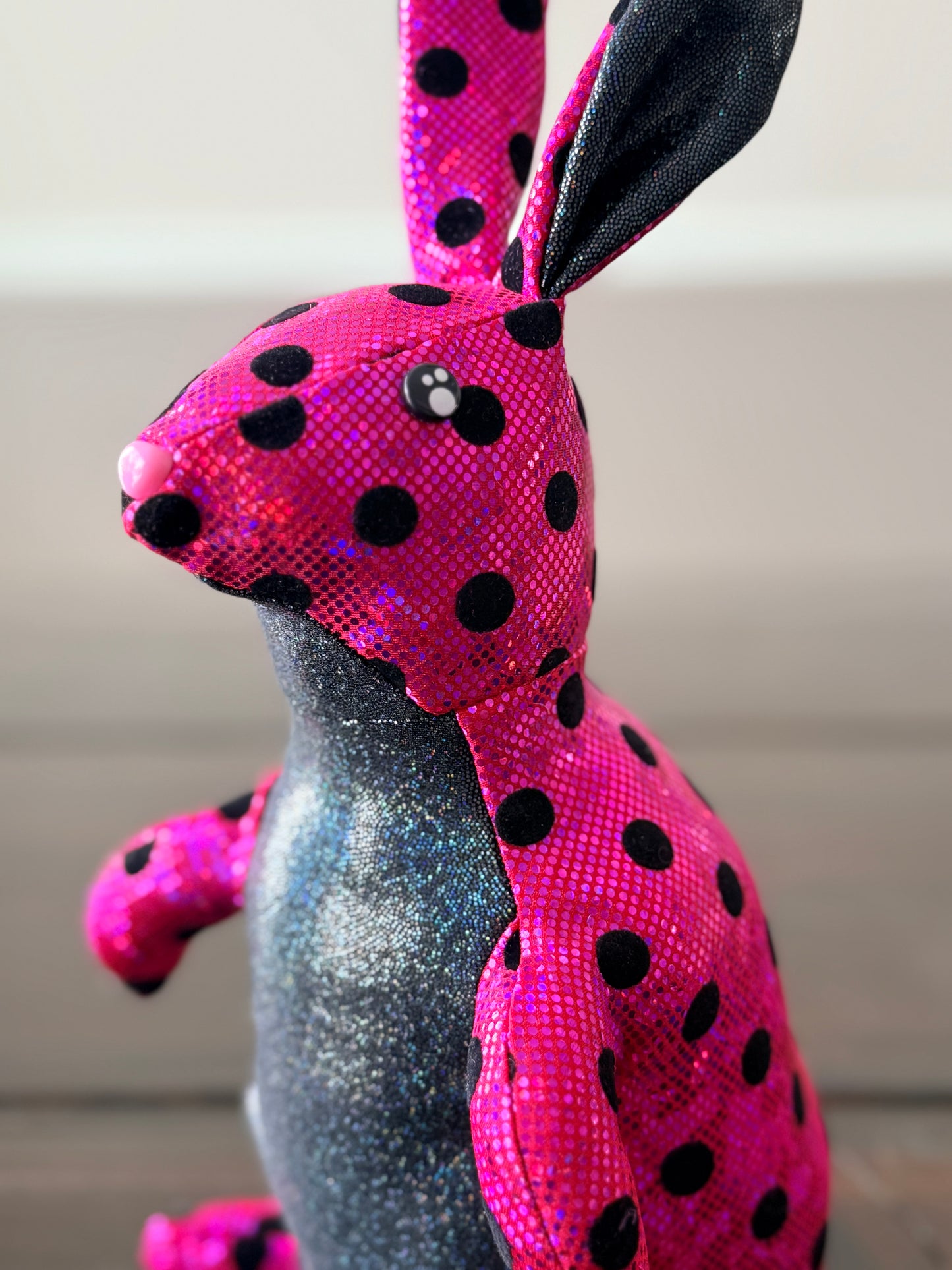 DIY Bunny 14" Rabbit Plush Complete Sewing Kit - Pink Sparkle Polka Dot - Intermediate Pattern + Supply Set
