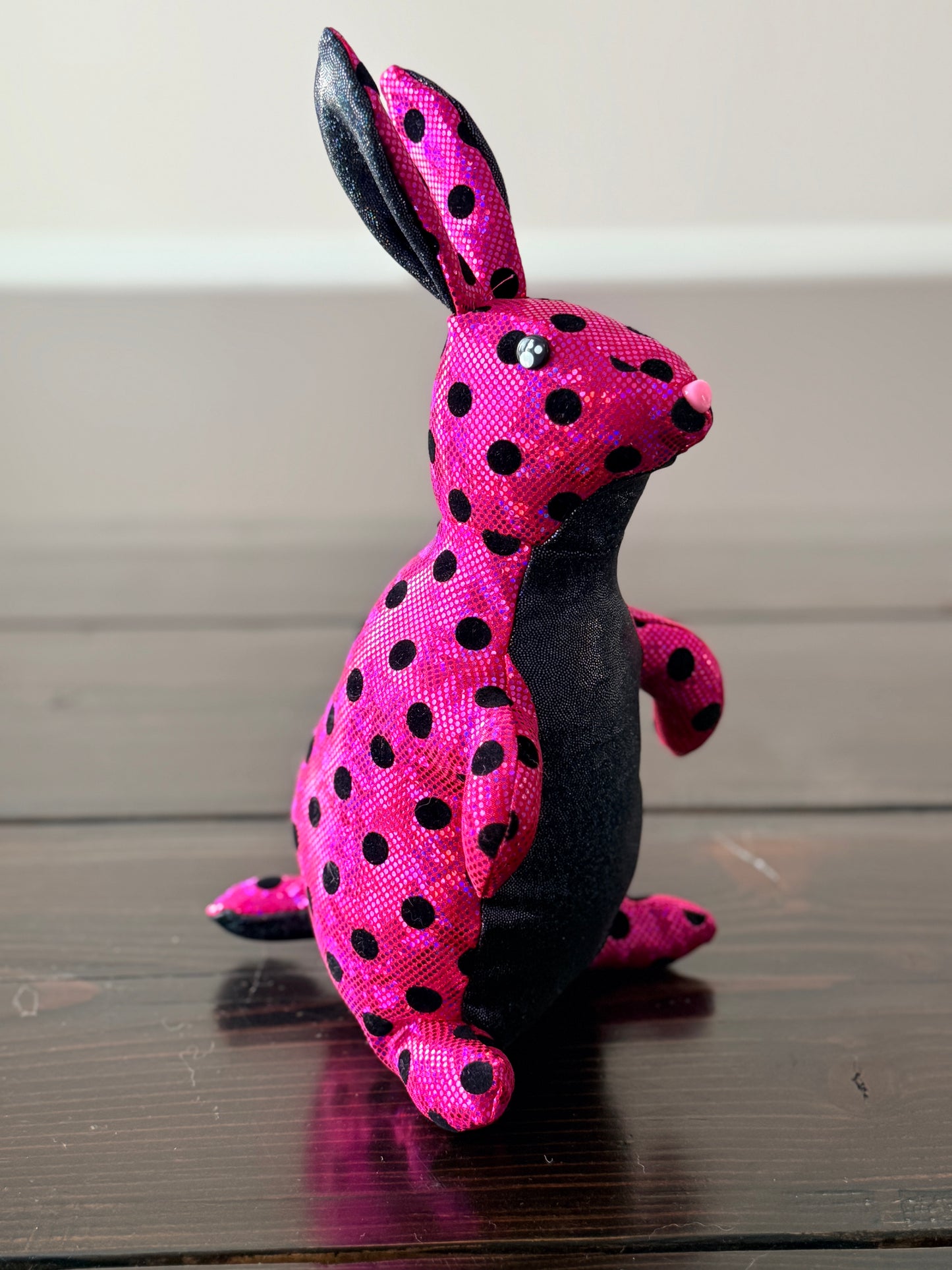 DIY Bunny 14" Rabbit Plush Complete Sewing Kit - Pink Sparkle Polka Dot - Intermediate Pattern + Supply Set