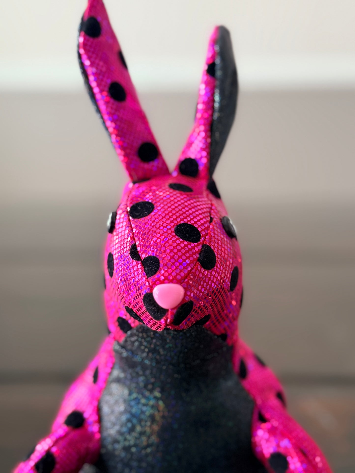 DIY Bunny 14" Rabbit Plush Complete Sewing Kit - Pink Sparkle Polka Dot - Intermediate Pattern + Supply Set