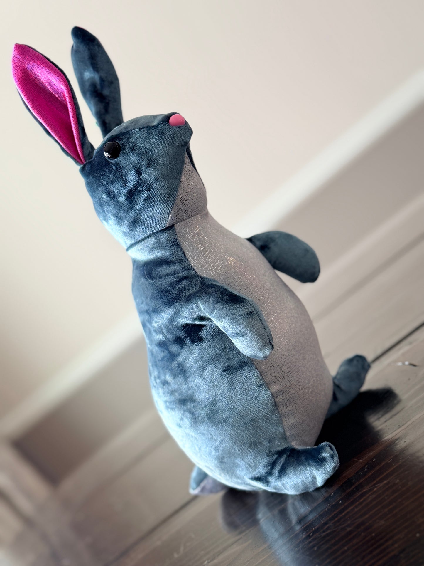 DIY Bunny 14" Rabbit Plush Complete Sewing Kit - Teal Crushed Velvet - Intermediate Pattern + Supply Set