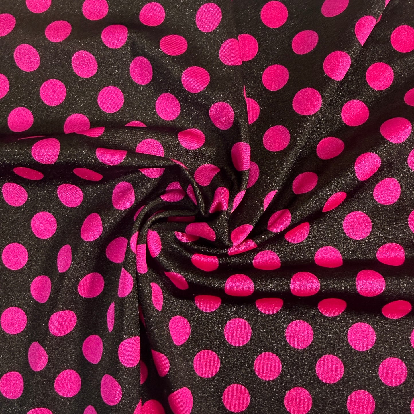 Black w/ Hot Pink Polka Dot Nylon/Spandex Stretch Fabric by-the-yard