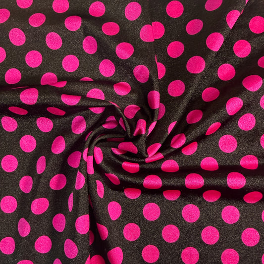Black w/ Hot Pink Polka Dot Nylon/Spandex Stretch Fabric by-the-yard