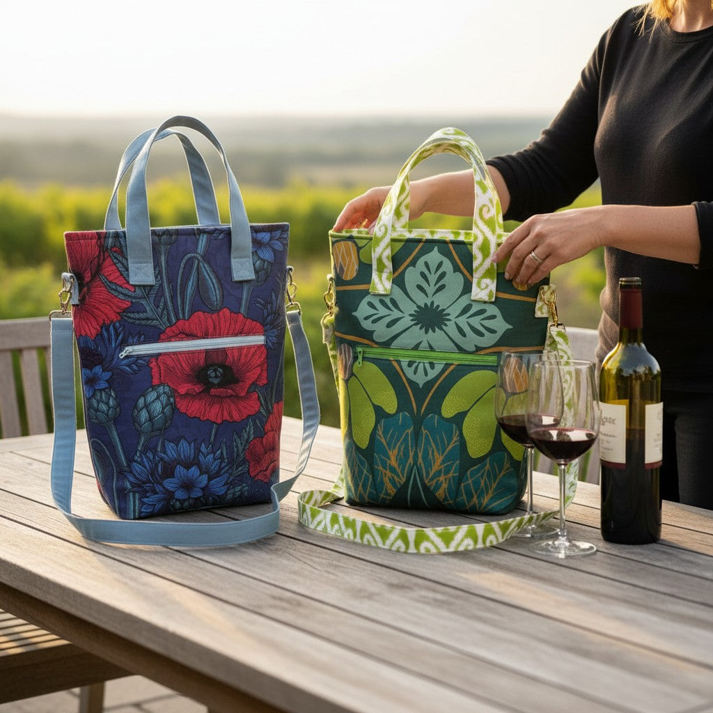 The Jennifer Wine Cooler Tote - 2 Bottle Insulated Wine Tote Sewing Pattern PDF, Convertible Cooler Bag with Zipper, DIY Wine Carrier Pattern