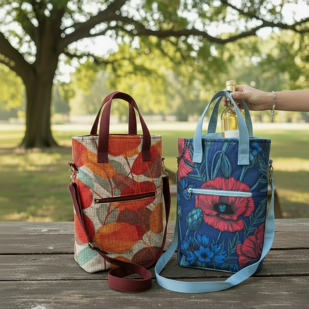 The Jennifer Wine Cooler Tote - 2 Bottle Insulated Wine Tote Sewing Pattern PDF, Convertible Cooler Bag with Zipper, DIY Wine Carrier Pattern