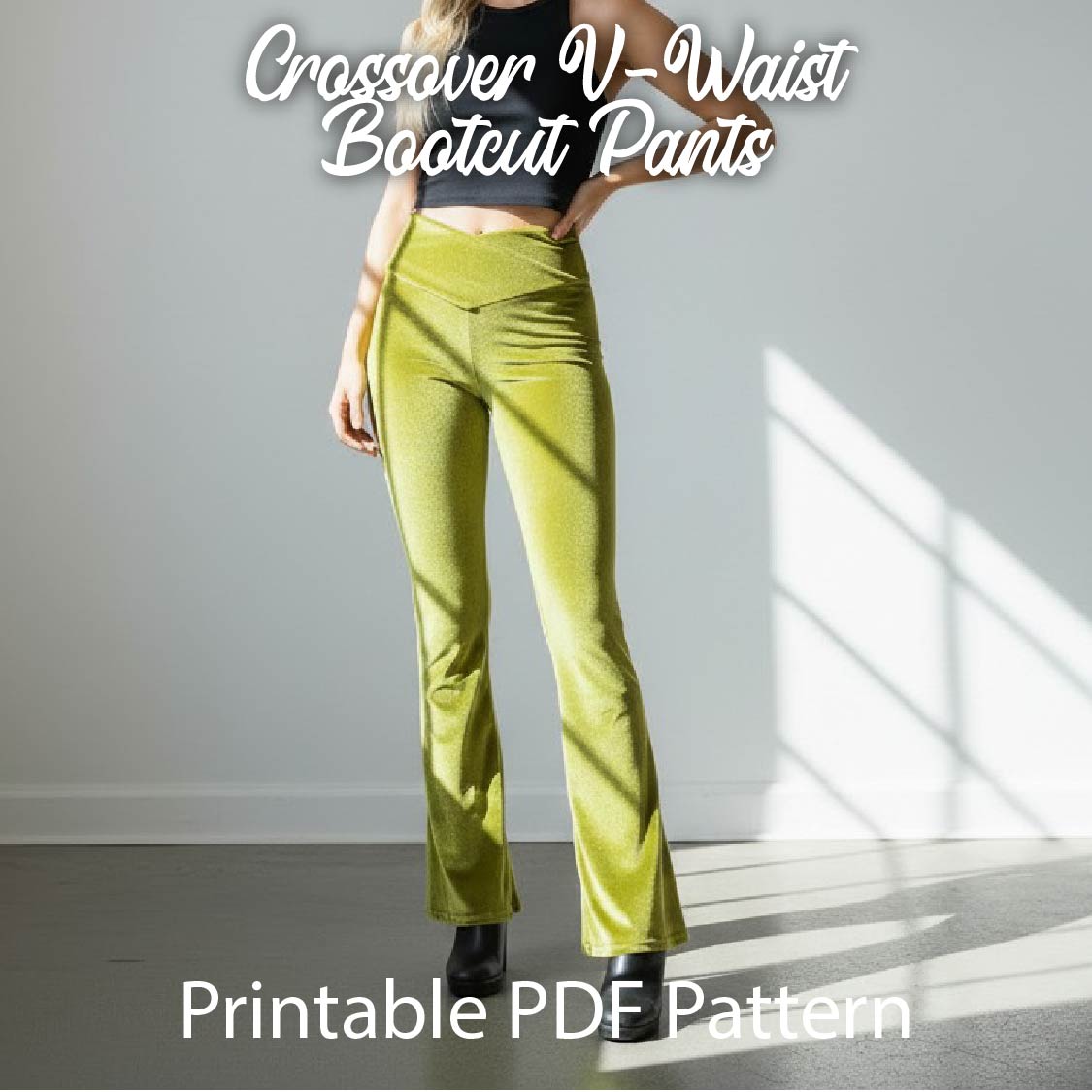 Crossover V-Waist Bootcut Pants PDF Sewing Pattern Download