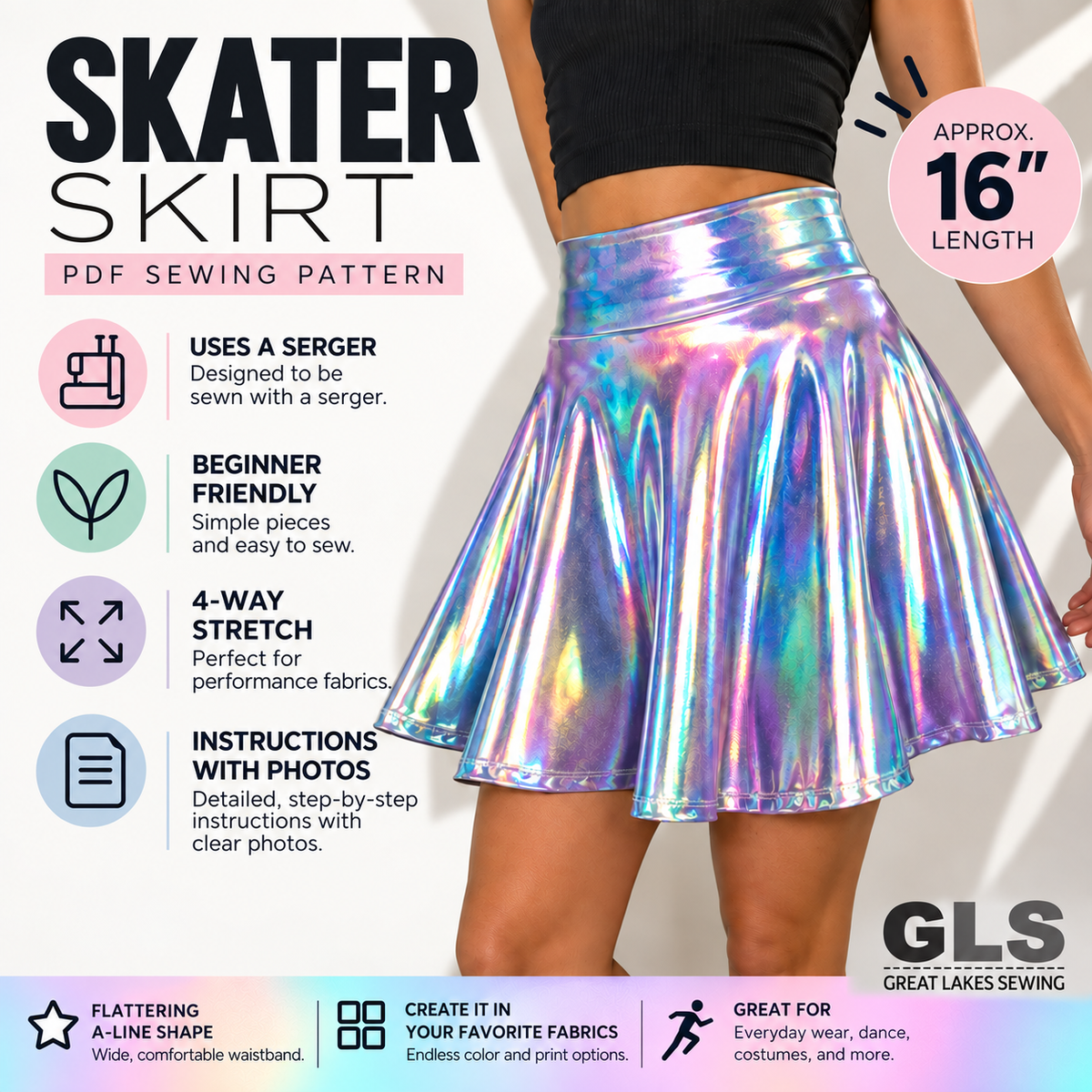 Adult Circle Skater Skirt PDF Downloadable Sewing Pattern