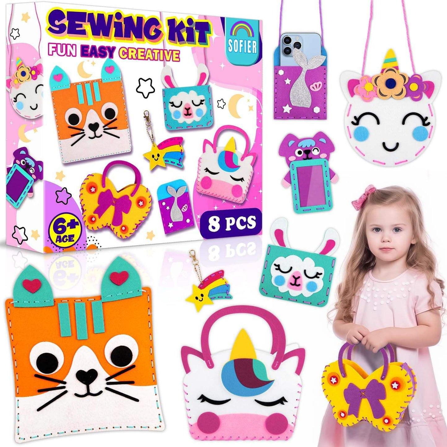 Children's Sewing Kit of 8 Handbags Hand-Sewing Projects for Beginners