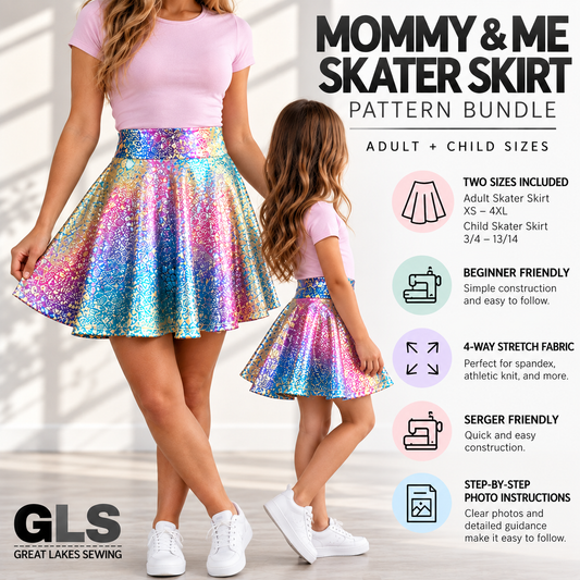 Mommy & Me Circle Skater Skirt Sewing Pattern Bundle | Adult / Child PDF Patterns Instant Download | 4-Way Stretch – Beginner Serger