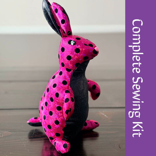 DIY Bunny 14" Rabbit Plush Complete Sewing Kit - Pink Sparkle Polka Dot - Intermediate Pattern + Supply Set