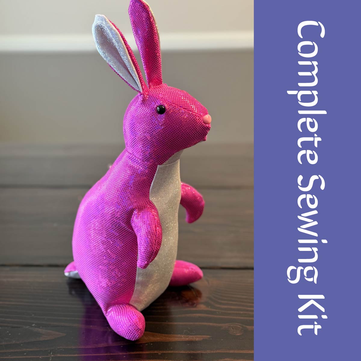 DIY Bunny 14" Rabbit Plush Complete Sewing Kit - Pink Sparkly - Intermediate Pattern + Supply Set