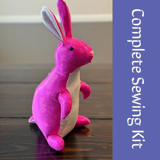 DIY Bunny 14" Rabbit Plush Complete Sewing Kit - Pink Sparkly - Intermediate Pattern + Supply Set