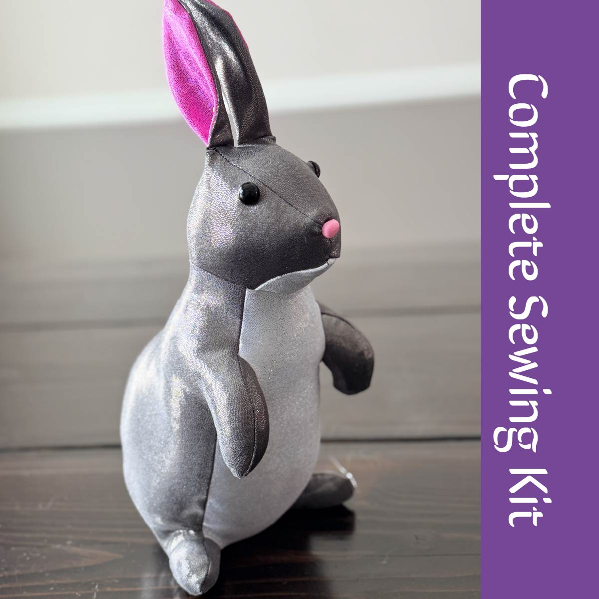 DIY Bunny 14" Rabbit Plush Complete Sewing Kit - Silver Metallic Sparkle - Intermediate Pattern + Supply Set