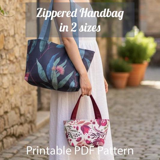 Small & Medium Tote Handbag w/Zipper PDF SEWING Pattern - DIY Traveler Tote Digital Download