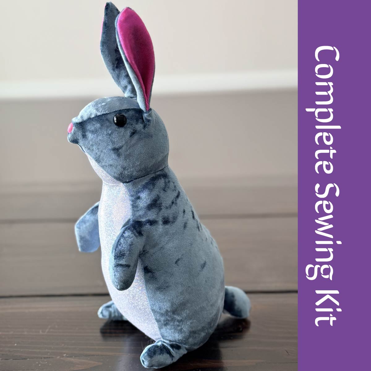 DIY Bunny 14" Rabbit Plush Complete Sewing Kit - Teal Crushed Velvet - Intermediate Pattern + Supply Set