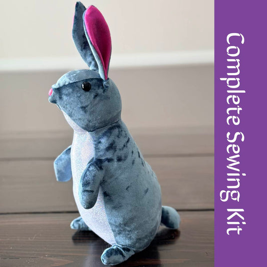 DIY Bunny 14" Rabbit Plush Complete Sewing Kit - Teal Crushed Velvet - Intermediate Pattern + Supply Set
