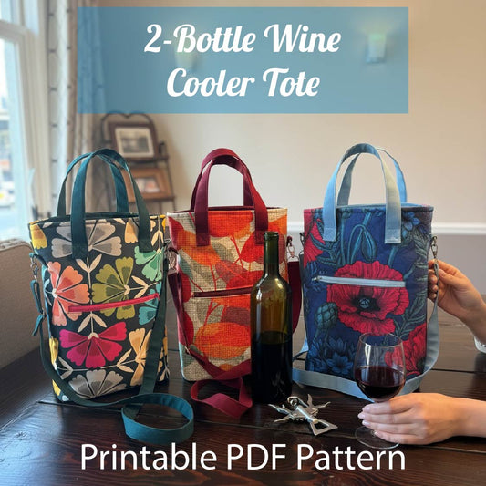 2 Bottle Insulated Wine Tote Sewing Pattern PDF, Convertible Cooler Bag with Zipper, DIY Wine Carrier Pattern